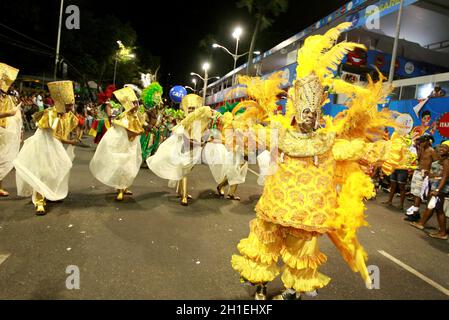 salvador, bahia / brazil - february 14, 2015: Members of the Afro Male DeBale block are seen in the Campo Grande neighborhood during Carnival celebrat Stock Photo