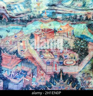 CHIANG MAI,THAILAND - OCTOBER 25, 2014 : Mural painting of Thai folktale of Songthong on temple wall of Phra Buddha Singh Temple in Chiang Mai, Thaila Stock Photo