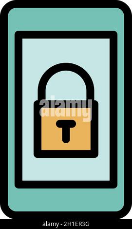 Locked smartphone icon. Outline locked smartphone vector icon color flat isolated Stock Vector