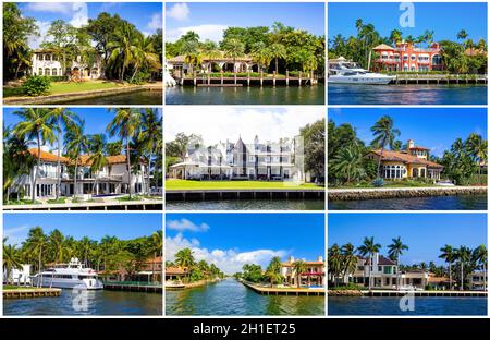 Luxury mansion in exclusive part of Fort Lauderdale known as small Venice Stock Photo