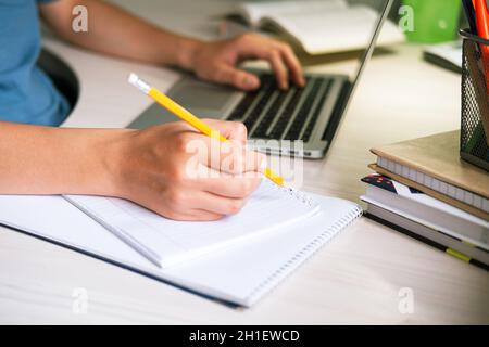 Male hands on laptop keyboard close up Stock Photo