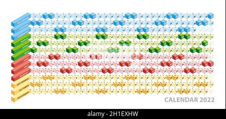 Calendar Poster 2022. Isometric colored cubes. Vector illustration Stock Vector