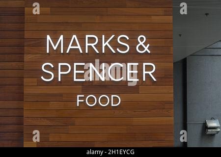 Hong Kong, China - April 26, 2017: Marks and Spencer Shop Sign in Hong Kong, China. Stock Photo