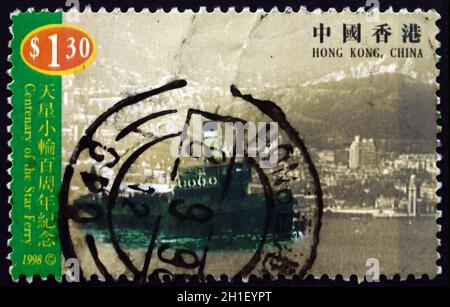 HONG KONG, CHINA - CIRCA 1998: a stamp printed in Hong Kong shows Star ferry in Hong Kong harbor, circa 1998 Stock Photo