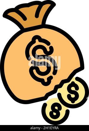 Bankrupt money bag icon. Outline bankrupt money bag vector icon color flat isolated Stock Vector