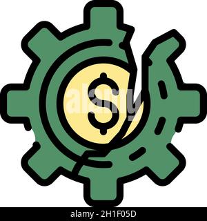 Cracked money wheel icon. Outline cracked money wheel vector icon color flat isolated Stock Vector