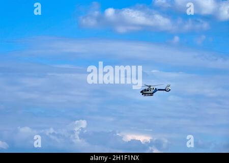 MUNICH, GERMANY - JULY 08, 2018:Police helicopter in the sky Stock Photo