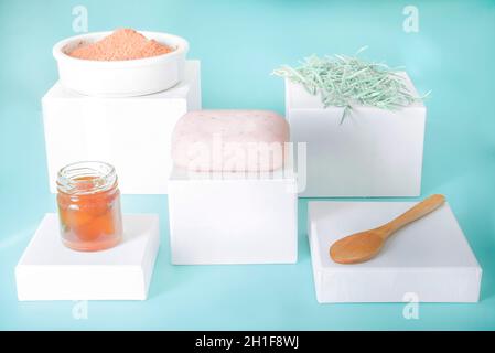 Natural soap with rosemary, honey and Red clay Stock Photo