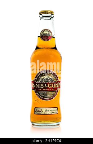 SWINDON, UK - AUGUST 18, 2014: Bottle of Innis & Gunn Oak Aged Beer on a White Background
