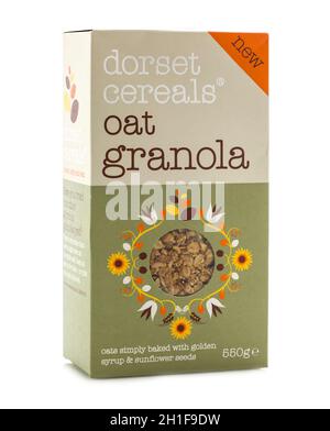 SWINDON, UK - MAY 31, 2014: Packet Of Dorset Cereals Oat Granola With  Syrup and Sunflower Seeds on a White Background Stock Photo