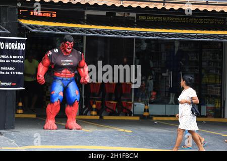 salvador, bahia / brazil - march 15, 2018: Incredible red huck doll is seen on Dorival Caymmi Avenue in Itapua in the city of Salvador. *** Local Capt Stock Photo