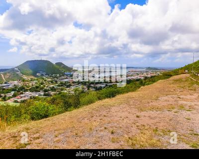 The view of the island of St. Maarten on a sunny day from road Stock Photo