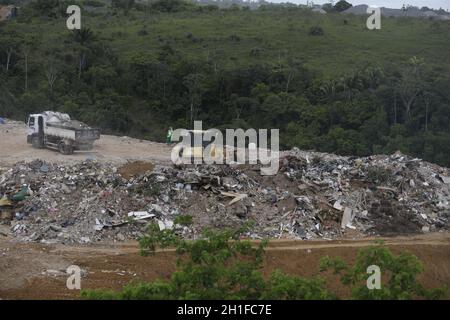 salvador, bahia / brazil - April 22, 2019: Truck is seen pouring rubble into landfill in Salvador.     *** Local Caption *** . Stock Photo