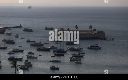 salvador, bahia / brazil - august 13, 2018: View of the Sao Marcelo Fort in Todos os Santos Bay in the city of Salvador. *** Local Caption *** Stock Photo