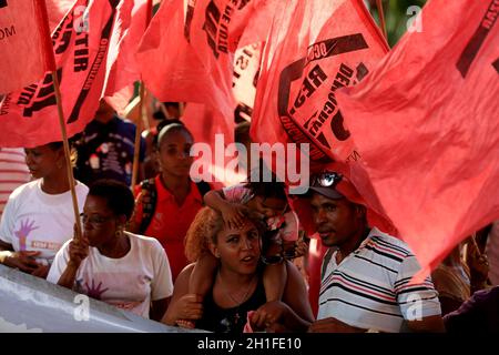 salvador, bahia / brazil - january 25, 2016: Members of the Homeless Movement are seen during a claim for funds for a popular housing program in the c Stock Photo