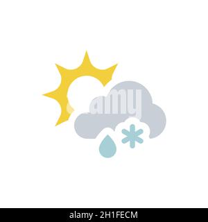 Sun with cloud snow and rain vector icon. Colorful forecast and weather symbol. Stock Vector