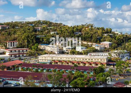 Charlotte Amalie, St. Thomas, United States Virgin Islands (USVI) - April 30, 2019: View of the Shopping Center at the Charlotte Amalie Cruise Port in Stock Photo