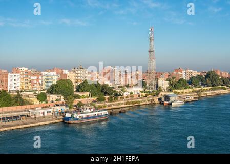 El Qantara, Egypt - November 5, 2017: View of the city El Qantara (Al Qantarah) on the shore of the Suez Canal located in the Egyptian governorate of Stock Photo