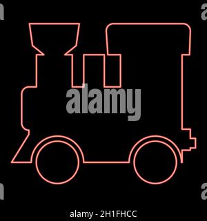 Neon steam locomotive - train red color vector illustration flat style light image Stock Vector