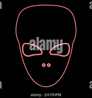 Neon extraterrestrial alien face or head red color vector illustration flat style light image Stock Vector