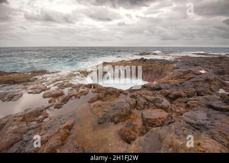 Blowhole, Bufadero de la Garita in Telde, Gran Canaria, Canary island, Spain. Stock Photo