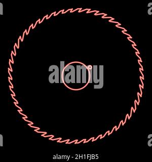 Neon circular saw blade red color vector illustration flat style light image Stock Vector