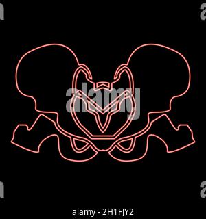 Neon pelvis skeleton red color vector illustration flat style light image Stock Vector