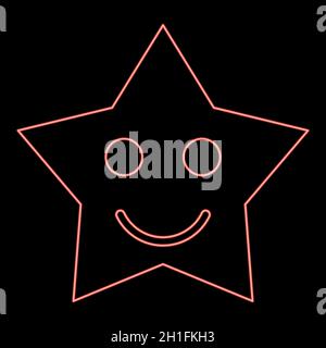 Neon smiling star red color vector illustration flat style light image Stock Vector