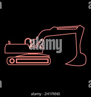 Neon excavator red color vector illustration flat style light image Stock Vector