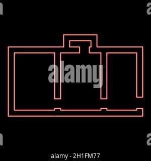 Neon apartment plan red color vector illustration flat style light image Stock Vector
