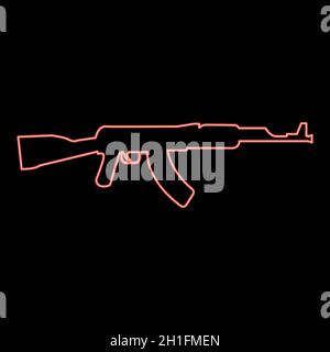 Neon assault rifle red color vector illustration flat style light image Stock Vector