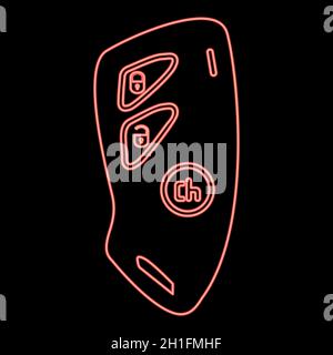 Neon car key and of the alarm system red color vector illustration flat style light image Stock Vector