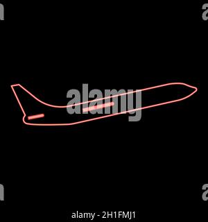 Neon airplane red color vector illustration flat style light image Stock Vector