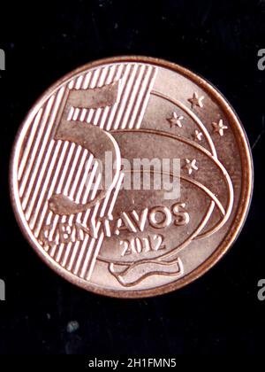 salvador, bahia / brazil - january 19, 2013: Five cents coin (R $ 0.05), Brazilian money. *** Local Caption *** Stock Photo