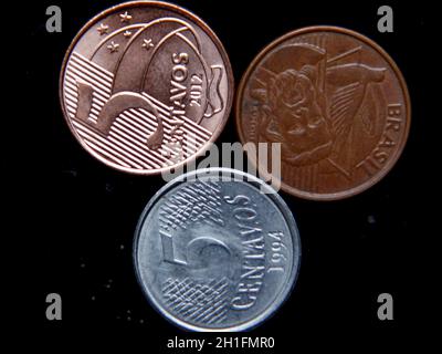 salvador, bahia / brazil - january 19, 2013: Five cents coin (R $ 0.05), Brazilian money. *** Local Caption *** Stock Photo