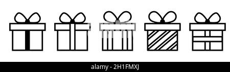 Gift box set. Vector outline icons for thematic design, websites, applications, and printed products. Line art style. Stock Vector
