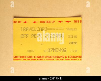 LONDON, UK - CIRCA JUNE 2020: Vintage London Underground (aka The Tube) travelcard Stock Photo