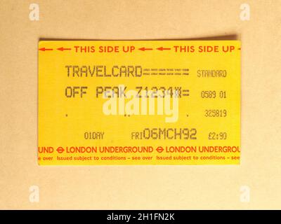 LONDON, UK - CIRCA JUNE 2020: Vintage London Underground (aka The Tube) travelcard Stock Photo