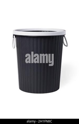 Black plastic office trash can isolated on white Stock Photo