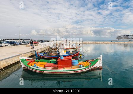 Katakolon, Greece - October 31, 2017: Fishing boats moored in the port of the Katakolon (Olimpia), Greece. Stock Photo