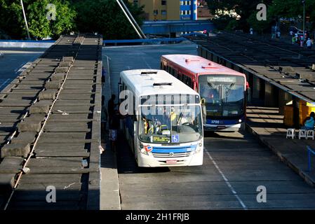 salvador, bahia / brazil - january 12, 2015: Passengers are seen next to buses at Lapa Station in Salvador. *** Local Caption ***  . Stock Photo