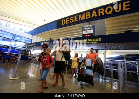 salvador, bahia / brazil - December 28, 2017: Passengers are seen at the Salvador Bus Station disembarkation platform. *** Local Caption *** Stock Photo