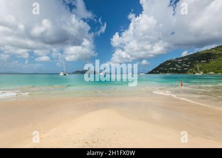 Cane Garden Bay, Tortola, British Virgin Islands - December 16, 2018:  View of famous Cane Garden Bay, a popular tourist destination in the Caribbean Stock Photo