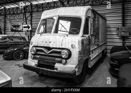 BERLIN - APRIL 27, 2019: Light-duty truck Ford Step Van P-350, 1962. Black and white. Stock Photo