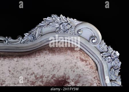 ornament woodcarving in classic furniture with soft plush fabric Stock Photo