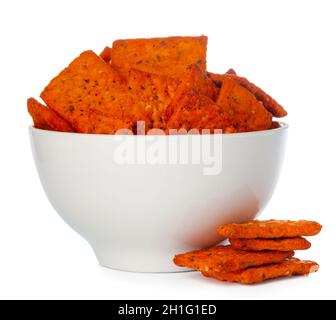 Dried bread crisps isolated on white background Stock Photo