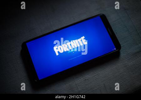 Bucarest, Romania - June 25. 20202: Loading screed of Fortnite, a game by Epic Games, on a mobile phone in Bucharest, Romania. Stock Photo