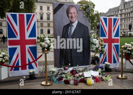 LONDON, 18 October 2021, Memorial for Conservative MP Sir David Amess on Parliament Sqaure who represented Southend West in Essex and was stabbed to death at Belfairs Methodist Church in Leigh-on-sea