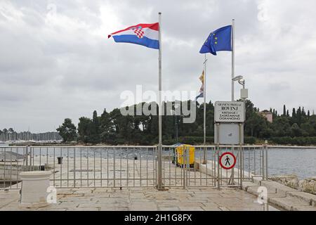 Rovinj, Croatia - October 15, 2014: Official Water Border Crossing Dock Port in Rovinj, Croatia. Stock Photo