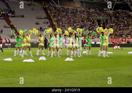 Split, Croatia - 17 August, 2005: Cheerleaders on the football playground performing during the friendly football game Croatia - Brazil Stock Photo